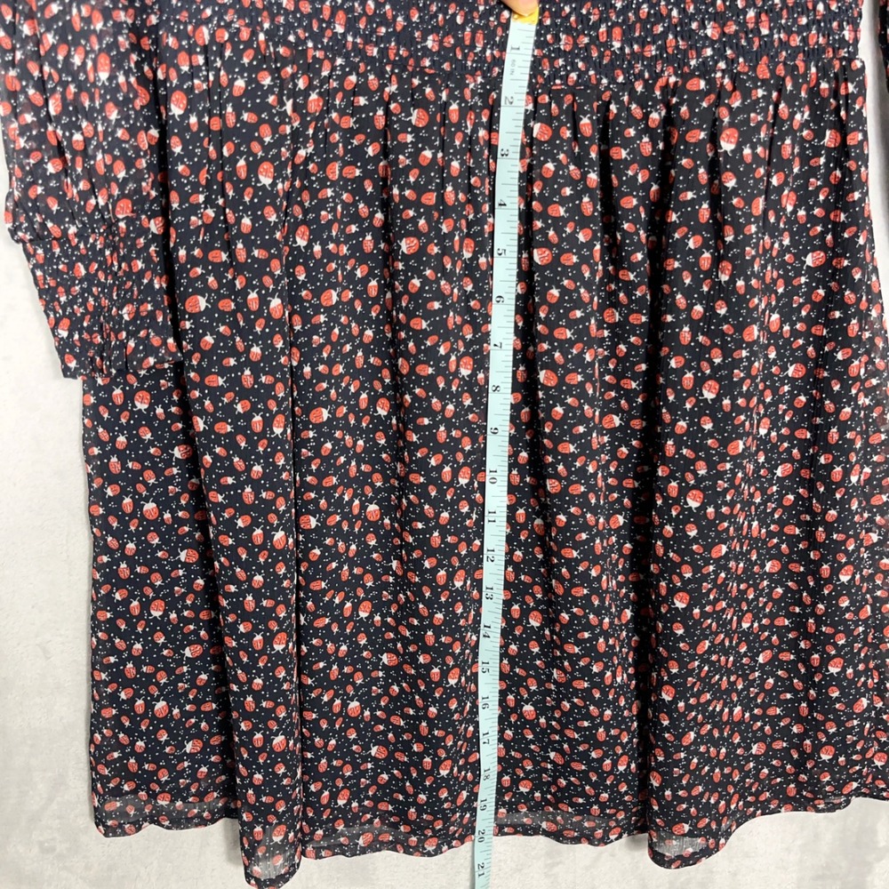 LOFT Women NEW Midi Dress M Navy Ladybug Print Smocked Chiffon V-Neck Career - Picture 10 of 12